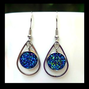Druze Cabochon Tear Drop Earrings